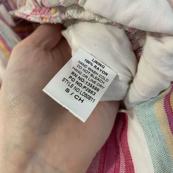 Main Strip Striped Tiered Tie Strap Mini A Line V Neck Dress Women’s Size S - Picture 4 of 5